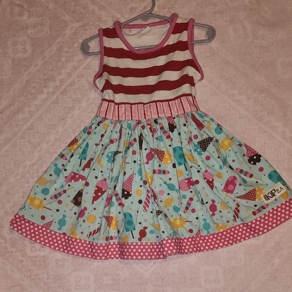 KPea Kids Striped and Ice Cream Cone Patterned Dress Size 5T